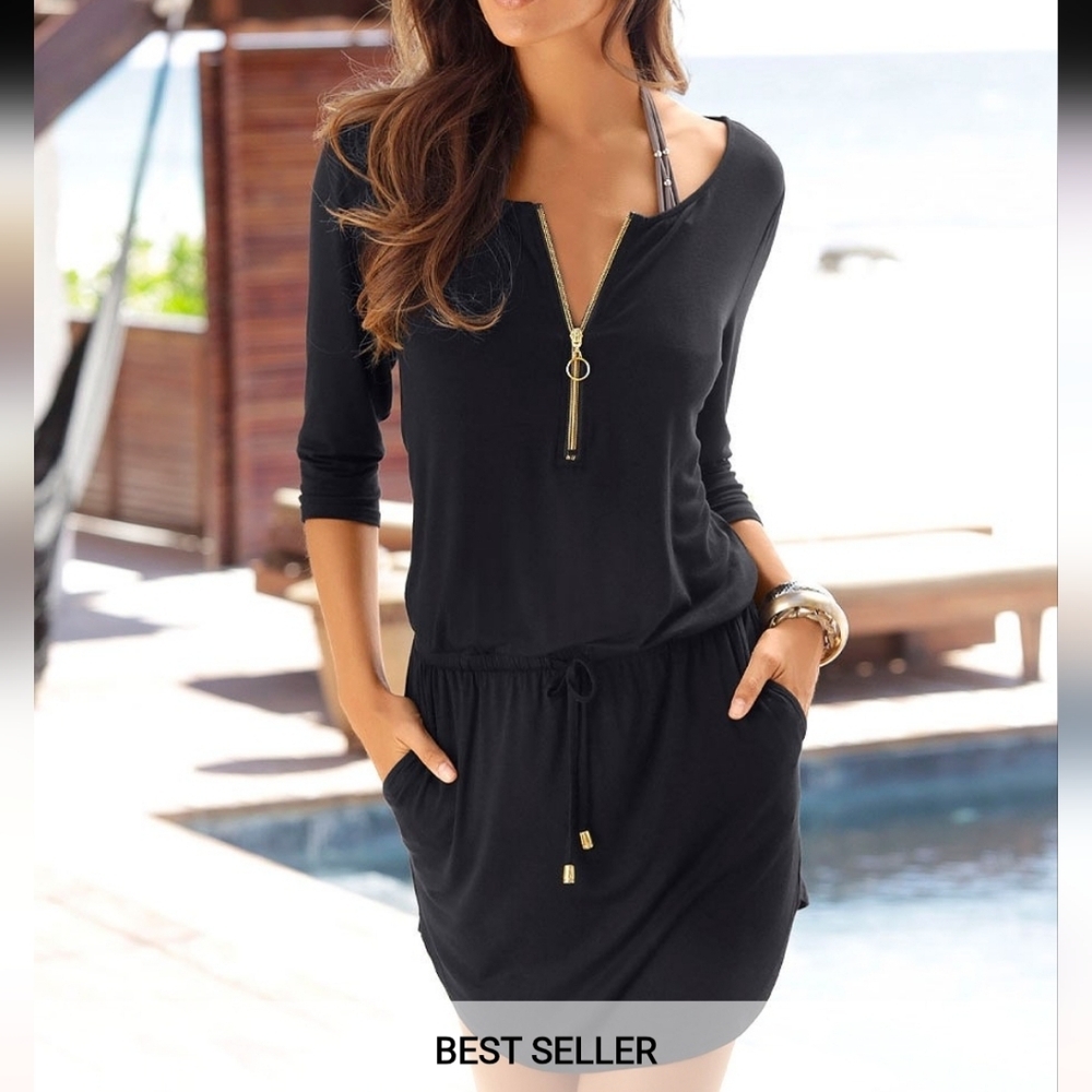 Lascana Black zipper detail mini dress. Size US 6. Good preowned condition